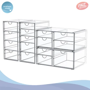 Clear Makeup Organizer 16 Drawer Set 4 Pcs Acrylic Desk Storage Box for Vanity - Picture 1 of 9