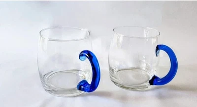 Кобальтовое синее стекло прикладная ручка на прозрачной стеклянной кружке набор из 2 чашек винтажный Libbey - Изображение 1 из 4
