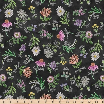 Tecido 100% algodão preto selvagem mercado de flores por meia jarda - Imagem 1 de 2