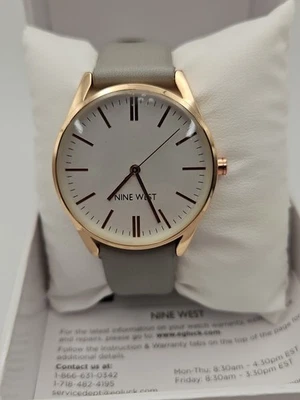 Reloj Nine West para mujer esfera blanca correa de cuero gris nuevo/1994G - caja de 36,5 mm Foto 1 de 4