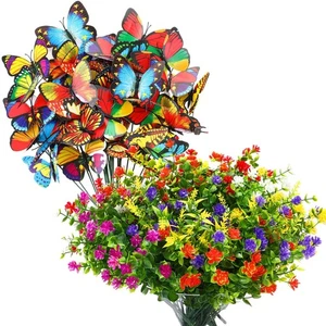 24 Pcs Artificial Flowers and 36 Pcs Butterfly Stakes UV Resistant Fake Plast... - Picture 1 of 7