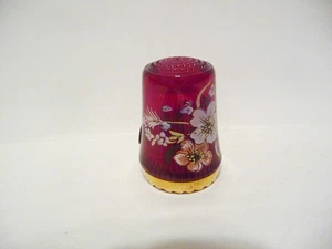 THIMBLE GUILD HANDARBEIT RUBY RED CRYSTAL ULLMANNGLASS GERMANY FLOWERS - Picture 1 of 6