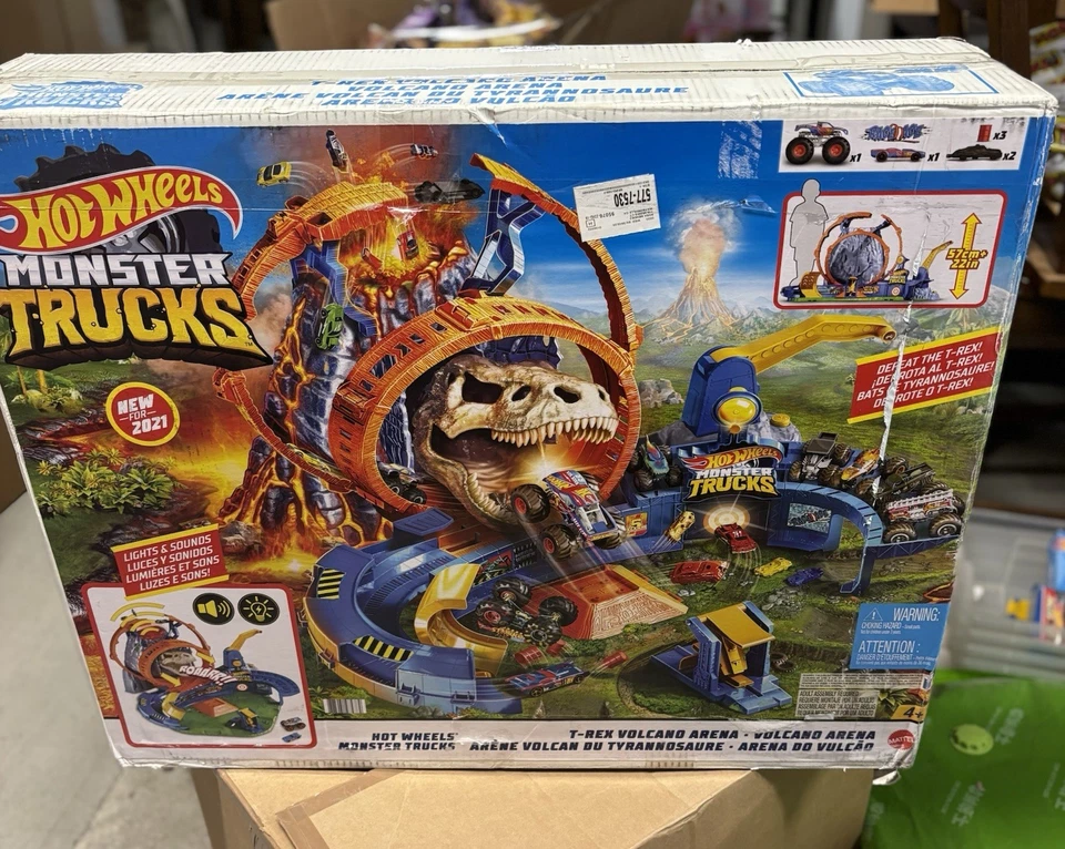 HOT WHEELS Monster Trucks T-Rex Volcano Arena Playset w/ Lights & Sounds.. NEW! - Image 1 of 4