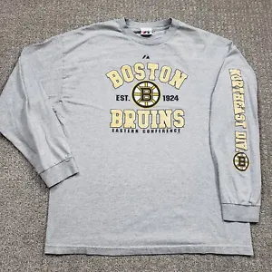 BOSTON BRUINS Shirt Mens XL Gray Majestic Team Logo NHL Hockey Long Sleeve - Picture 1 of 10