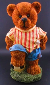 12" Tall Ceramic Soccer Bear Piggy Bank, Does have plug for underneath - Picture 1 of 6