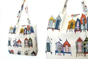 Shopping Beach Tote Bag 100% Cotton 2 Printed Designs Beach Huts or Puffins - Picture 1 of 4