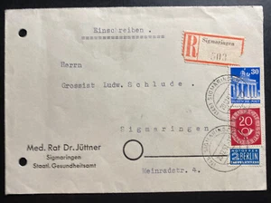 1951 Sigmaringen Germany Commercial Registered Cover Locally Used - Picture 1 of 2