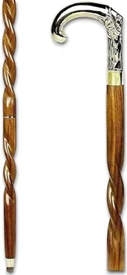 Spiral Brown Wooden Walking Stick with Silver Brass Designer Parrot Handle Cane - Image 1 of 4