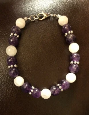 Pulsera con cuentas piedra natural, amatista y piedra luna Foto 1 de 4