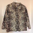 Leopard Print Button Down Jacket Shirt Long Sleeve Women’s Size Xl Cotton Blend