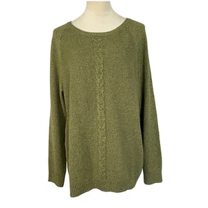 New Karen Scott Crewneck Sweater Cable Knit Detail Pullover Top Womens XL Green - Picture 1 of 11