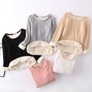 Mujeres Polar Camiseta Blusa Elastizada Gruesa Cálida Rayas Prendas para el torso Invierno Pullover - Imagen 1 de 17