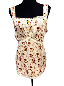 Vintage Nine West Silk Floral Baby Doll Lace Slip Tank Top Sz 14w Y2K Whimsigoth - Picture 1 of 11