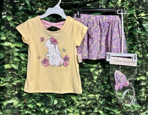 Catherine Malandrino Floral Bunny Top Skirt Set Headband Girls M 7/8 Cotton New - Picture 1 of 10