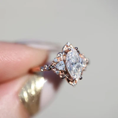 Anillo de diamantes talla marquesa de oro amarillo de 14 quilates montura semi 0,40 quilates talla 6 7 8 Foto 1 de 4