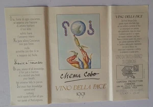 ETICHETTA VINO DELLA PACE 1991 pittore Chema Cobo Malaga versi David M. Turoldo - Picture 1 of 1