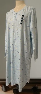 Classic Elements Night Gown L/XL 100% Cotton Blue Celestial Print L/S V-neck NWT - Picture 1 of 7