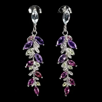 925纯银耳环梨海蓝宝石紫水晶橄榄石宝石首饰 — 第 1/4 张图片