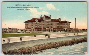 1910's ERA GALVESTON TEXAS HOTEL GALVEZ BEACH BLVD FACING GULF OF MEXICO - Picture 1 of 2
