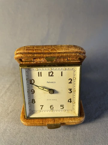 Helveco “7 Jewels” Travel Clock Leather Case FOR PARTS OR REPAIR Cover