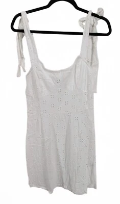 ASOS DESIGN Women’s Mini Dress White Eyelet Cotton Tie Strap Size 6 Tall - Image 1 of 4