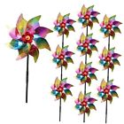 10 Pieces 21 Inches Rainbow Reflective Pinwheels with Stakes Windmill Wind 