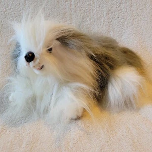 Realistic Mike Dog Pekingese Grey And White Plush Long Hair Laying Dog - Picture 1 of 8