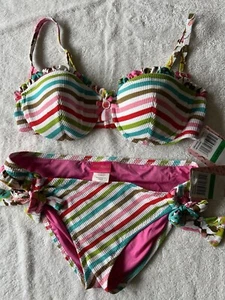 Betsey Johnson Candy Stripe Bikini Sz Large - Picture 1 of 7