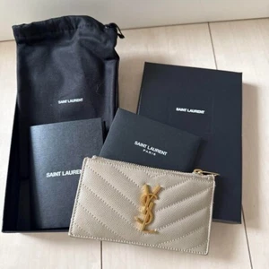 Saint Laurent Card Case Holder Wallet Compact Geldbörse YSL Cassandra Leder Grau - Bild 1 von 4