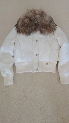 Roca Wear Jacket Womens Sz M Y2K Chain Puffer White Pink Gold Fx Fur Vintage NEW - Image 1 of 4