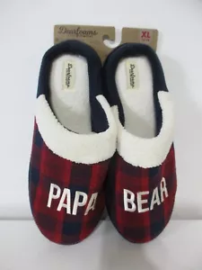 Dearfoams Men's Red Blue Plaid ''Papa Bear" Houseshoes/Slippers Sz XL 13-14 NWT - Picture 1 of 3
