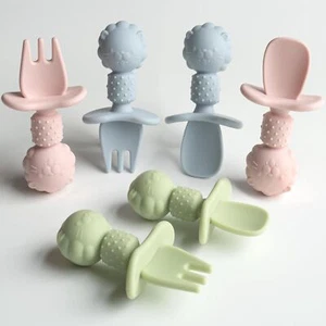 Silicone Baby Feeding Spoon and Fork Set l Baby Led Weaning Toddler Self-Feed... - Picture 1 of 7