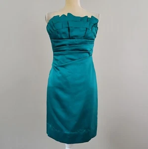 PHOEBE COUTURE Size 2 Teal Green Strapless Ruched Ruffled Party Cocktail Dress - Picture 1 of 6