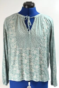 LUCKY BRAND Floral Print Boho Peasant Blouse Long Sleeve Top, Green, Women's M - Picture 1 of 6