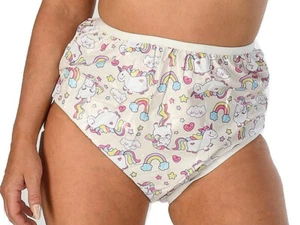 Delicate Adult Baby White Unicorn Print Plastic PVC Pants XXL - 38-42" - Imagen 1 de 3