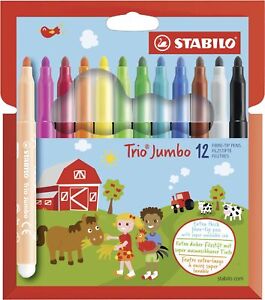 Felt Tip Pen - STABILO Trio Jumbo - Wallet of 12 - Assorted Colours Pack of 12