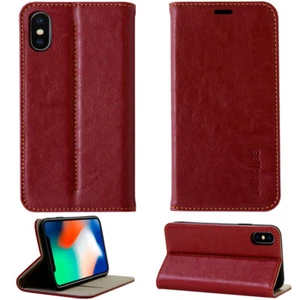 Luxus Leder Schutzhülle für Apple iPhone X Smartphone Tasche Case Cover rot - Picture 1 of 11