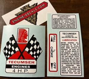 Juego de 4 calcomanías de mini bicicleta Go Kart Tecumseh Motor 4 hp motor banderas cruzadas H40 - Imagen 1 de 1