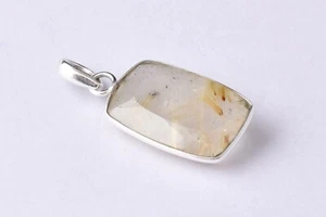 925 Plata de Ley Rutilo Dorado Cuarzo Hecho a Mano Colgante Collar Mujer PS-2424 - Imagen 1 de 9