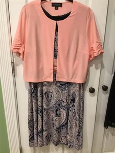 WOMEN'S NWT JACKET DRESS PETITE XL PEACH BLUE PAISLEY PERCEPTIONS 2-PCS - Picture 1 of 20
