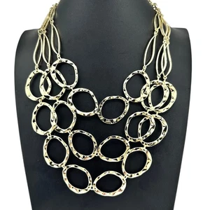 Erica Lyons Triple Strand Hammered Rings Layered 21" Statement Necklace - Picture 1 of 5