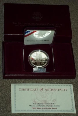 US OLYMPIC COIN ATLANTA CENTENNIAL GAMES 1995 SILVER DOLLAR PROOF, GYMNAST - Image 1 of 2