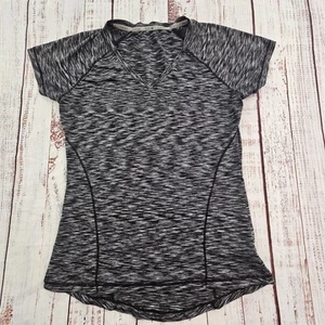 Reebok Black Heathered Short Sleeve Polyester Blend V-Neck T-Shirt Women's M - Picture 1 of 7