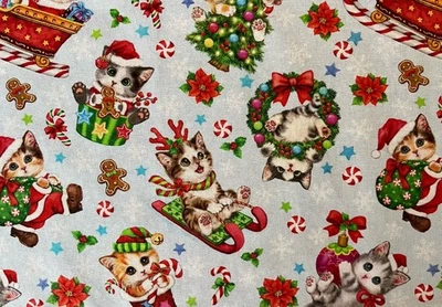 Christmas Cats/Kittens MINI Table Runner. 8”x20”. Reversible. Handmade - Image 1 of 4