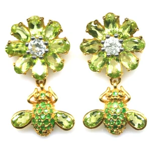 Pendientes De Gemas Verdes Peridoto, Granate Tsavorite Y Circonita De Plata 925 - Imagen 1 de 4
