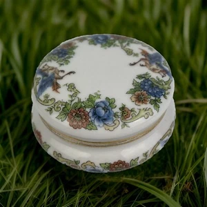 Antique Limoges Trinket Box Ceramic Blue Birds Floral AF 1919-1930 La Seynie - Picture 1 of 24