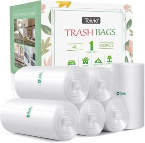 1 Gallon 330 Strong Clear Trash Bags, Small Bin Liners for Home Office Kitchen - Picture 1 of 8