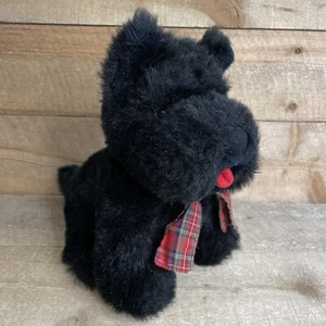 Prestige Toy Corp Scottish Terrier Black Dog Plush Red Plaid Bow Stuffed Animal - Picture 1 of 12