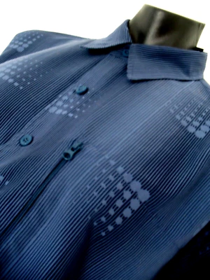 Vintage Bugle Boy Shirt Adult XL Blue Oxford Mens Button Up Vented,Polyester - Image 1 of 4