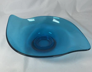 8" Viking Glass MCM Blue Wave Peacock Turquoise Candy Bon Bon Nut Dish Green - Picture 1 of 9